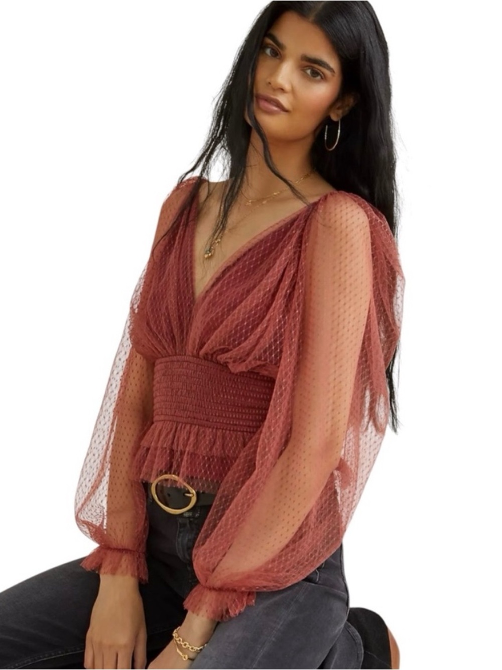 Anthropologie Tulle Blouse Size Large